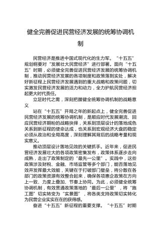 健全完善促进民营经济发展的统筹协调机制