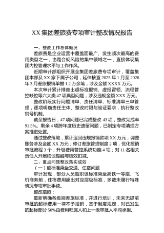 XX集团差旅费专项审计整改情况报告