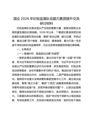 国企2026年纪检监督队伍能力素质提升交流研讨材料