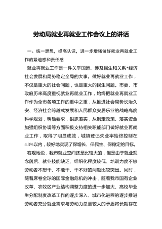 劳动局就业再就业工作会议上的讲话