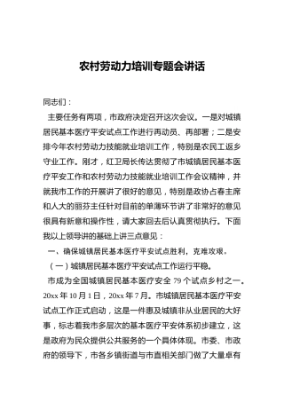 农村劳动力培训专题会讲话