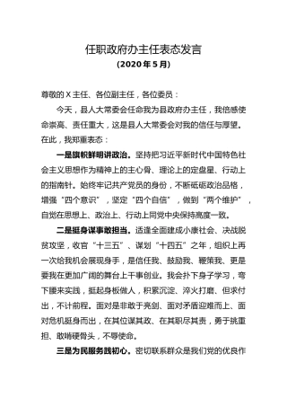任职政府办主任表态发言