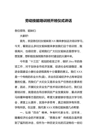 劳动技能培训班开班仪式讲话（一）