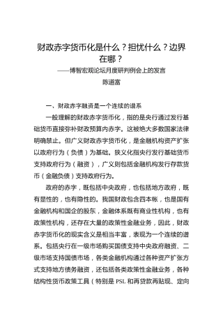 陈道富：财政赤字货币化是什么？担忧什么？边界在哪？——博智宏观论坛月度研判例会上的发言