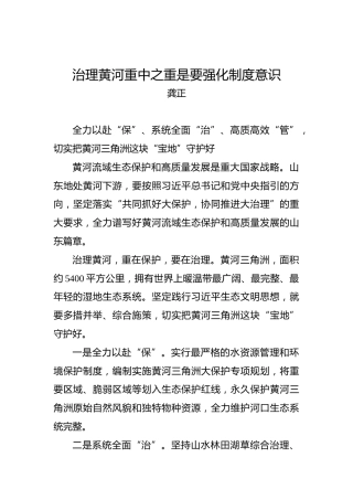 龚正：治理黄河重中之重是要强化制度意识