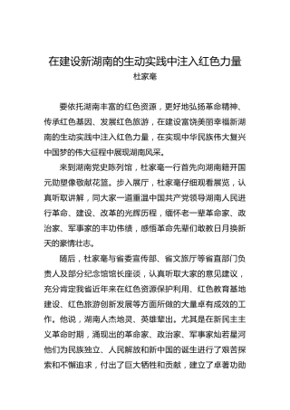 杜家毫：在建设新湖南的生动实践中注入红色力量