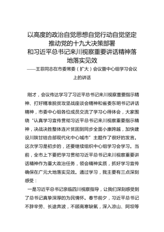 王菲：在市委常委（扩大）会议暨中心组学习会议上的讲话