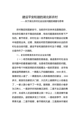 余爱民：关于湖北农村社会治安问题的调查与思考
