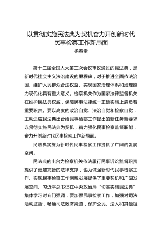 杨春雷：以贯彻实施民法典为契机奋力开创新时代民事检察工作新局面