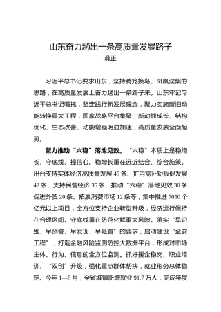 龚正：山东奋力趟出一条高质量发展路子