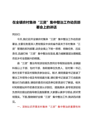 在全镇农村集体“三资”集中整治工作动员部署会上的讲话
