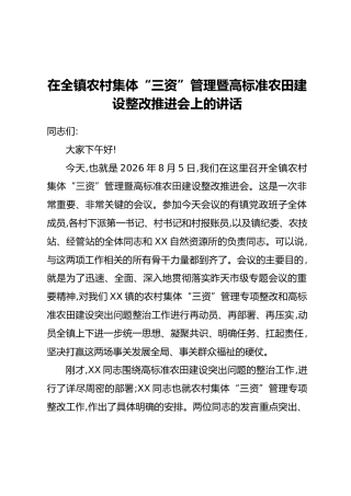 在全镇农村集体“三资”管理暨高标准农田建设整改推进会上的讲话_1
