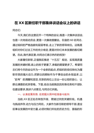 在XX区新任职干部集体谈话会议上的讲话