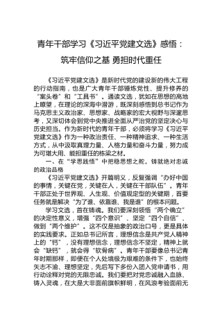 青年干部学习《习近平党建文选》感悟：筑牢信仰之基勇担时代重任