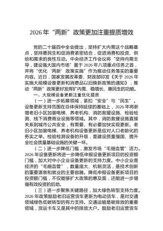 2026年“两新”政策更加注重提质增效