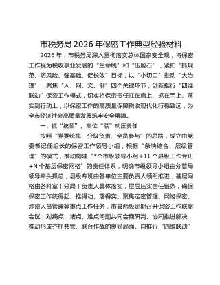 市税务局2026年保密工作典型经验材料