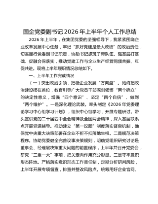 国企党委副书记2026年上半年个人工作总结