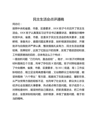 民主生活会点评通稿