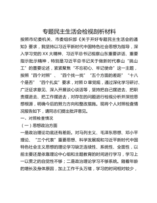 专题民主生活会检视剖析材料