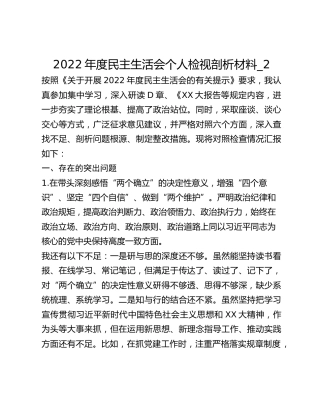 2022年度民主生活会个人检视剖析材料_2