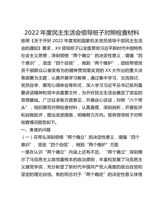 2022年度民主生活会领导班子对照检查材料（六个带头）