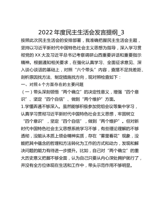 2022年度民主生活会发言提纲_3