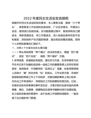 2022年度民主生活会发言提纲 (3)_2