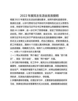 2022年度民主生活会发言提纲 (2)_2