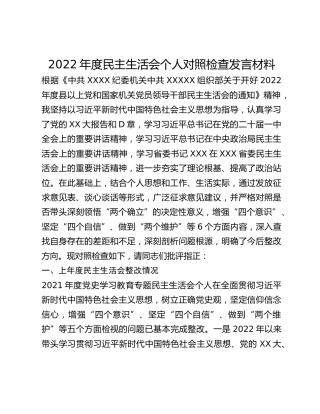 2022年度民主生活会个人对照检查发言材料（六个带头）