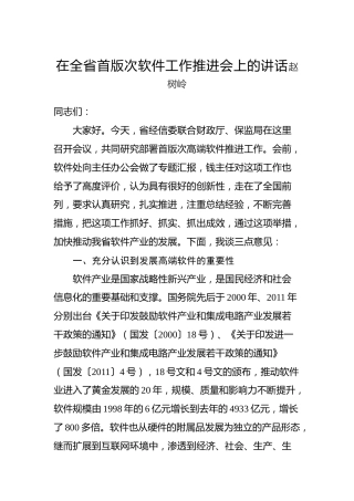 赵树岭：在全省首版次软件工作推进会上的讲话