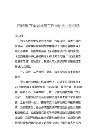 田长新：在全县党建工作推进会上的讲话
