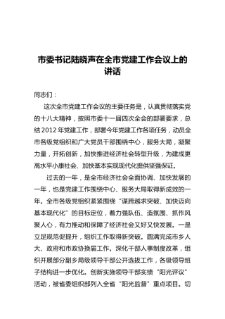 陆晓声：在全市党建工作会议上的讲话