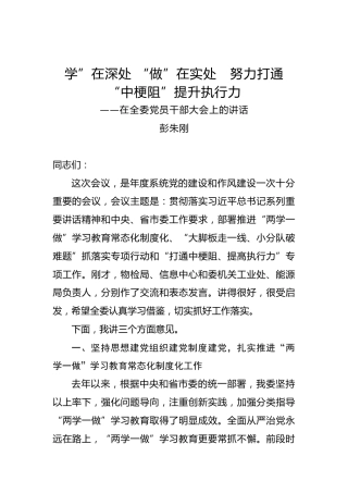 彭朱刚：在全委党员干部大会上的讲话