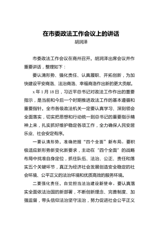 胡润泽：在市委政法工作会议上的讲话