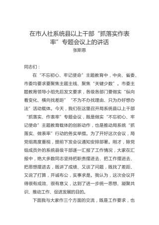 张斯恩：在市人社系统县以上干部“抓落实作表率”专题会议上的讲话