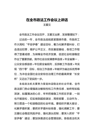 王爱文：在全市政法工作会议上讲话