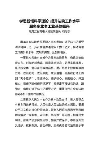 石时态：学思践悟科学理论 提升法院工作水平服务东北老工业基地振兴