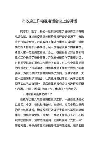 市政府工作电视电话会议上的讲话