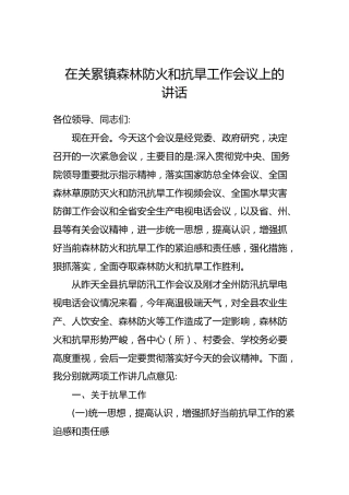 在关累镇森林防火和抗旱工作会议上的讲话