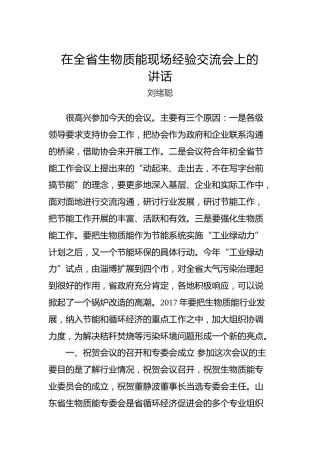 刘绪聪：在全省生物质能现场经验交流会上的讲话