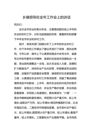 乡镇领导在全年工作会上的讲话（三）