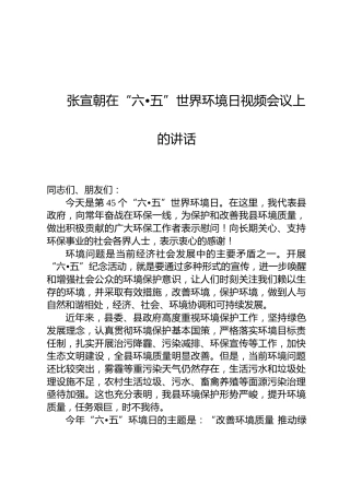 张宣朝：在“六•五”世界环境日视频会议上的讲话