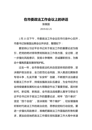 张维国：在市委政法工作会议上的讲话
