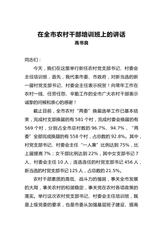 高书良：在全市农村干部培训班上的讲话