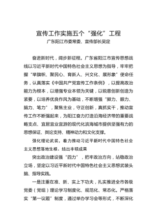 广东阳江市委常委、宣传部长吴定：宣传工作实施五个“强化”工程