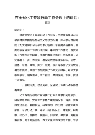 王超英：在全省化工专项行动工作会议上的讲话