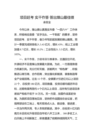 余双全：湖州市第一次乡镇（街道）党委书记工作交流会发言