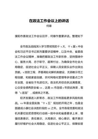 何雄：在政法工作会议上的讲话