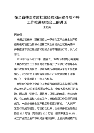 王超英：在全省整治本质挂靠经营和运输介质不符工作推进视频会上的讲话