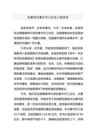 在新项目集中开工仪式上的讲话